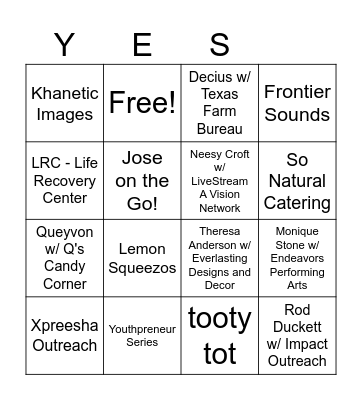 Vendor / Sponsor Bingo Card