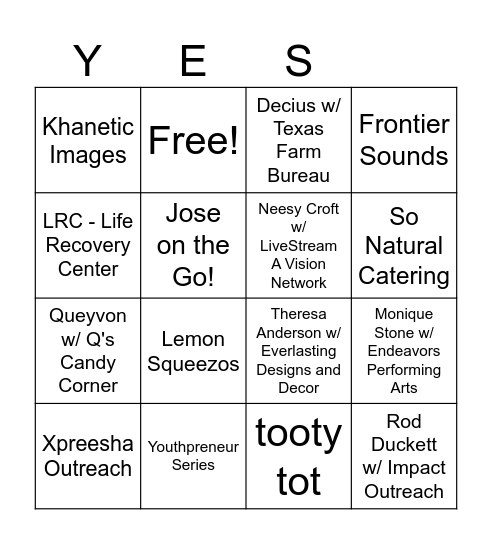 Vendor / Sponsor Bingo Card
