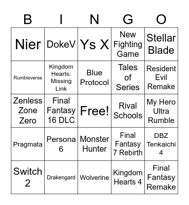 The Game Awards 2023 Bingo Card