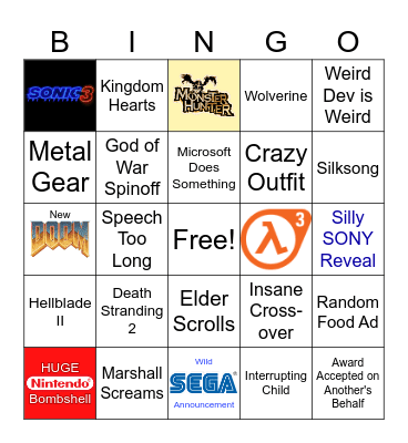 marshello's Game Awards Bingo Card