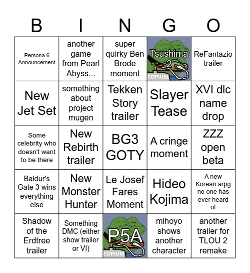 Predictions Bingo Card