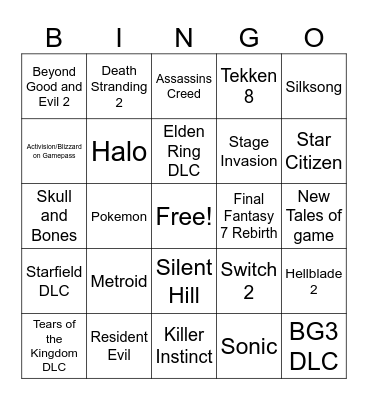 TGA 2023 Bingo Card