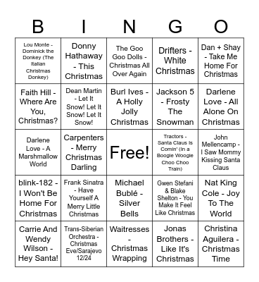 Christmas Music Bingo Card