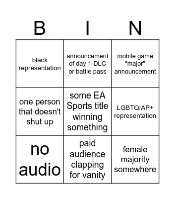 Cringe 2023 Bingo Card