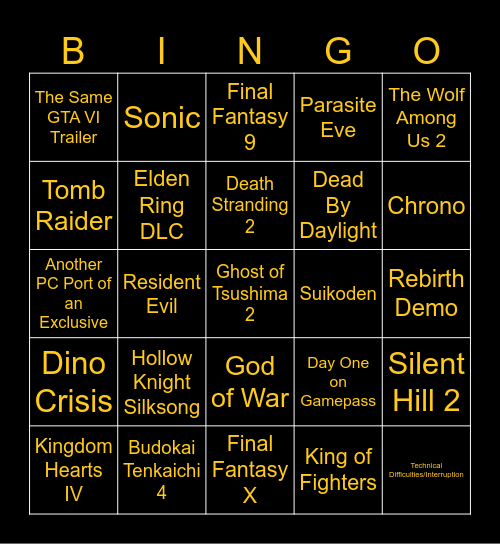 Cranium Game Awards Bingo Card