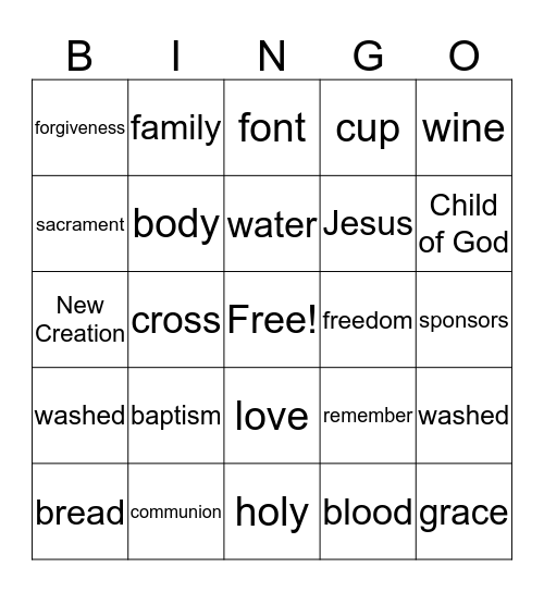 Sacrament Bingo Card