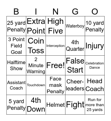Football  Bingo Card