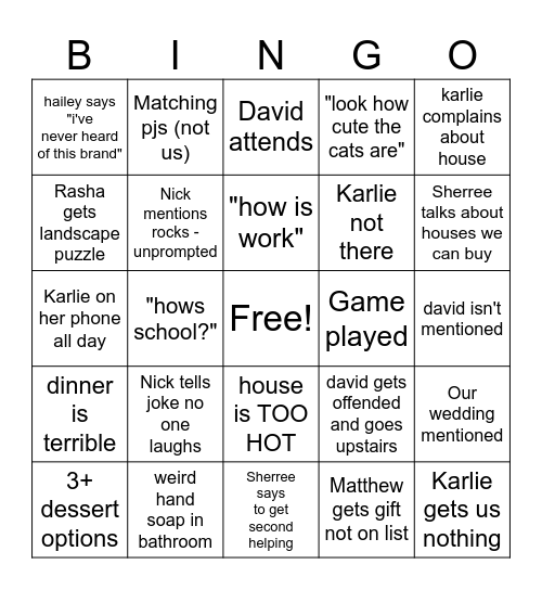 Davis Christmas Bingo Card