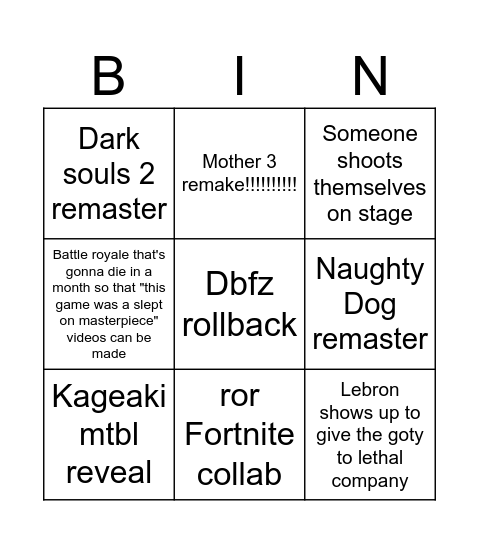 Untitled Bingo Card