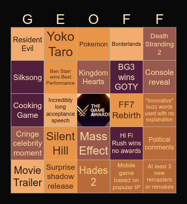 GAYme Awards 2023 Bingo Card