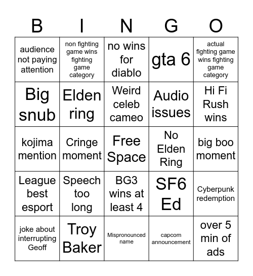 TGA Bingo 2023 Bingo Card