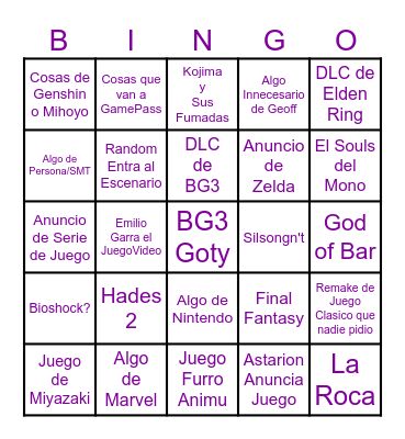 Game Awardn't Bingo Card
