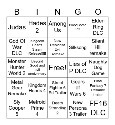 Game Awards 2023 Bingo Card