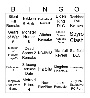 Game Awards Copium Bingo Card