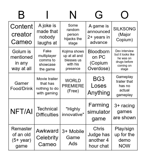 The VGA Bingo Card