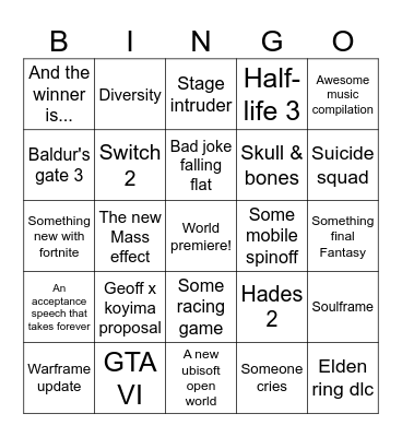 Tga2023 Bingo Card