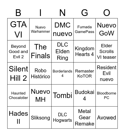 GOTY Bingo Card