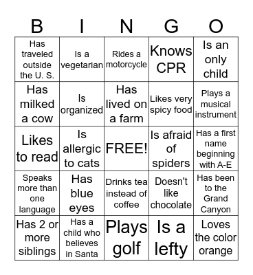 Ice Breaker Bingo Card