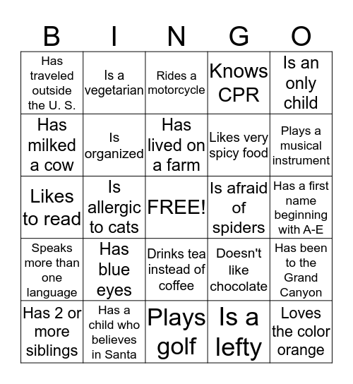 Ice Breaker Bingo Card