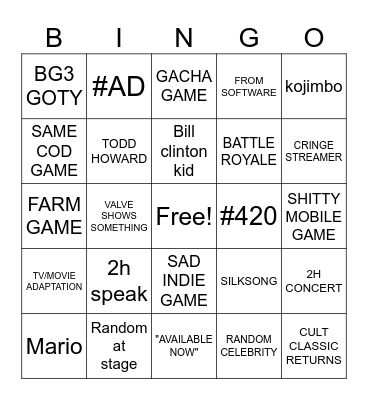 Poggers Game awards Bingo Card