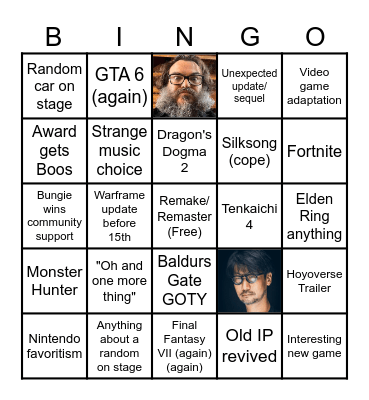 Game Awards Bingo Card