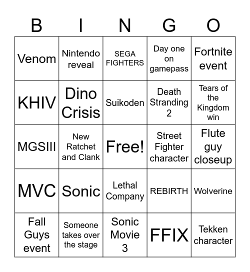 Cranium Bingo Card