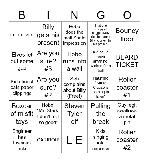 Polar Express Bingo Card