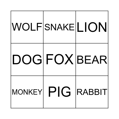 Animals! Bingo Card