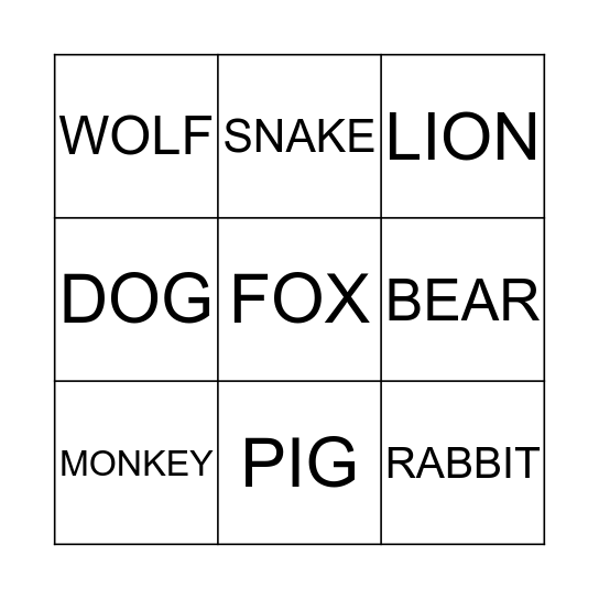 Animals! Bingo Card