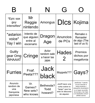 The game Awards 2023 Bingo Card