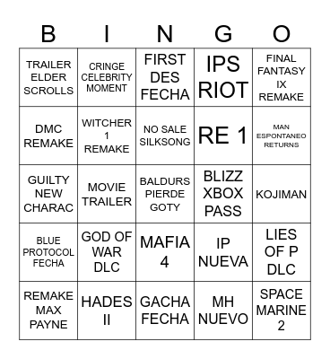 GAME AWARDS 2023 BINGO Card
