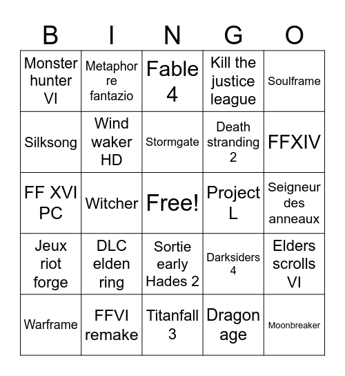 Game awards Bingo Card