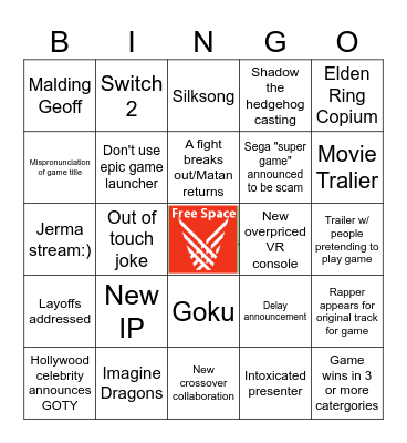 Game awards Bingo Card
