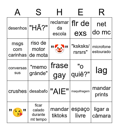 🏳‍🌈ASHERINGO🌟 Bingo Card