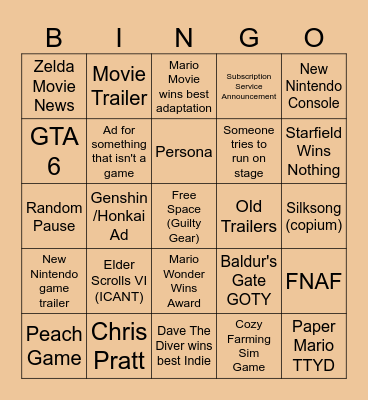 The Game Awards Bingo! Bingo Card