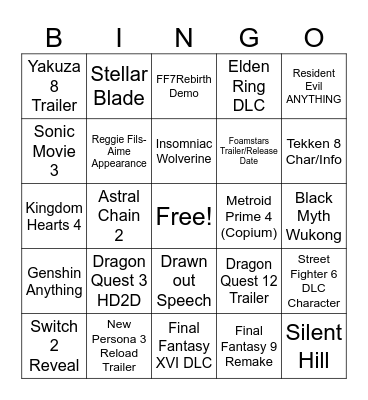 THE GAME AWARDS 2023 Bingo Card