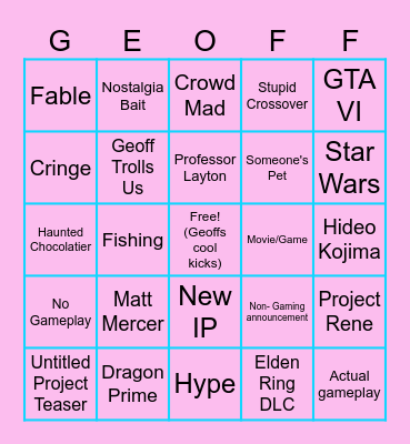 Geoff's Big Show Bingo Card