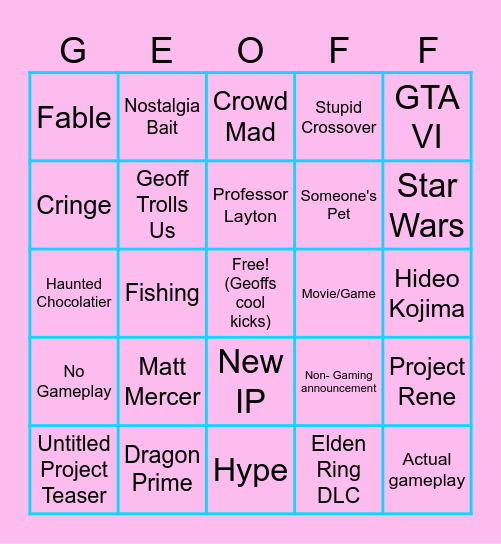 Geoff's Big Show Bingo Card
