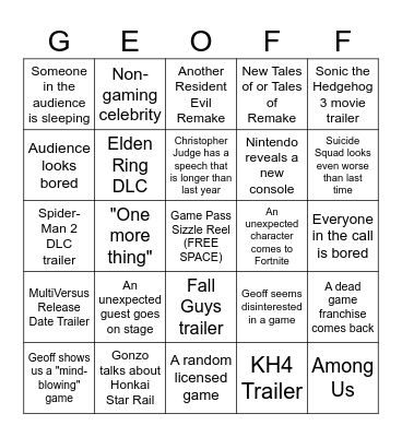 THE GAME AWARDS BINGO Card