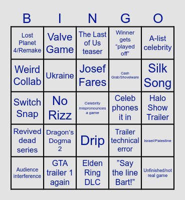 The Game Awards Bingo Card