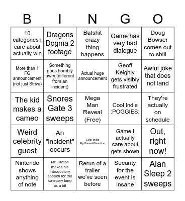 TGA 2023 Bingo Card