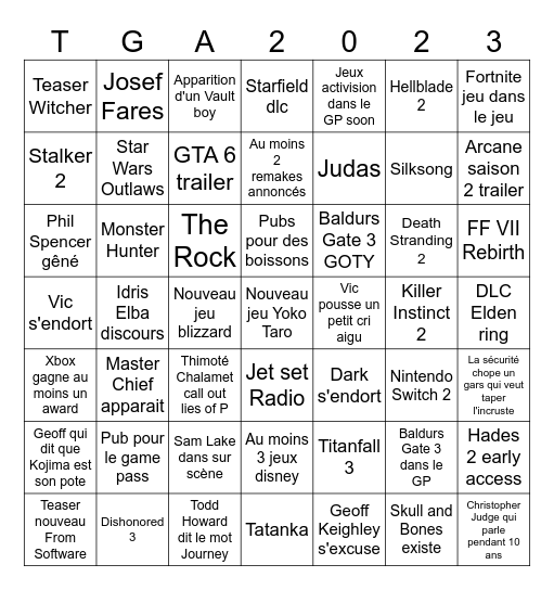 TGA Bingo Card