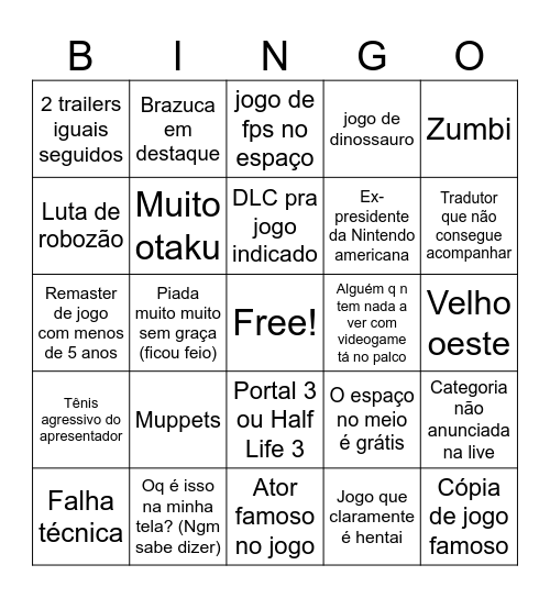 Game Awards 2023 Bingo Card