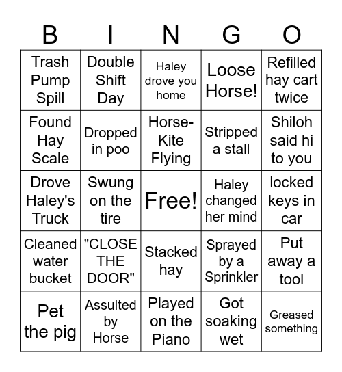 Barn Hand Bingo Card