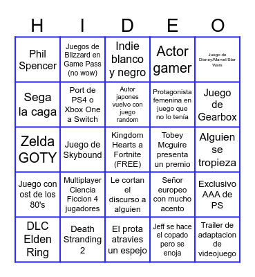 Bingo de los Game Awards Fede Bingo Card