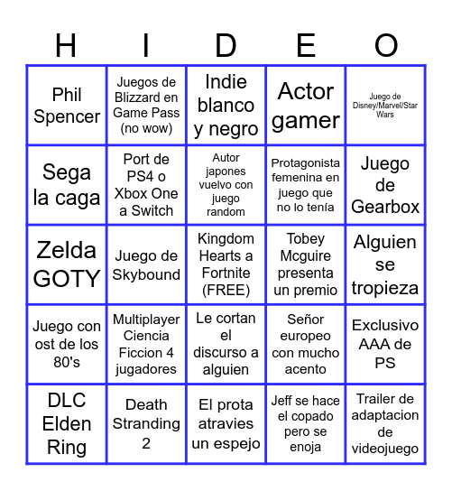 Bingo de los Game Awards Fede Bingo Card