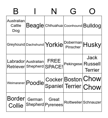 Dog Breed Bingo!  Bingo Card