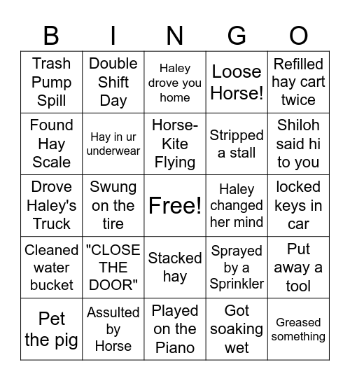 Barn Hand Bingo Card
