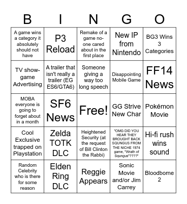 TGA 2023 Bingo Card