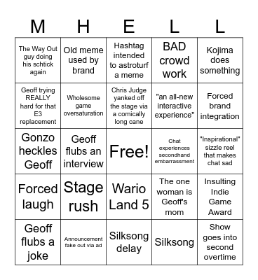 TGA 2023 Hellscape Bingo Card